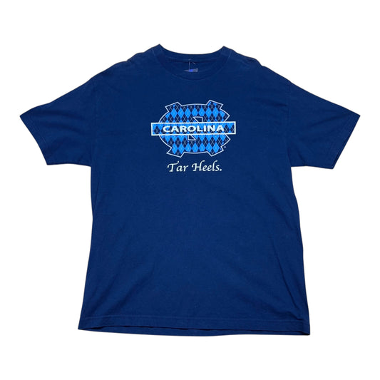 Vintage 00s University Of North Carolina Tar Heels Flannel Style Navy Blue Tee L