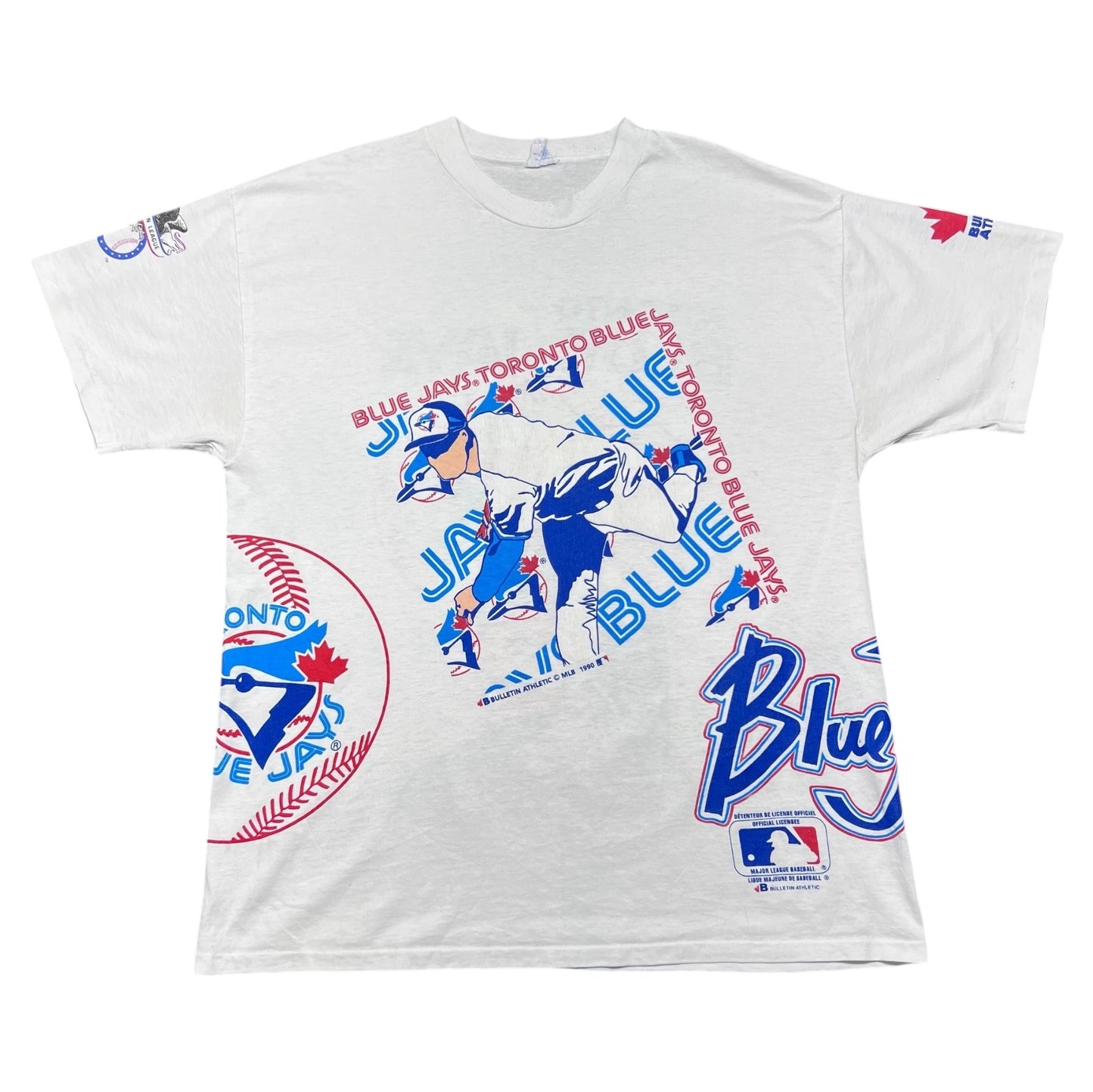 Vintage 1990 Bulletin Athletic Toronto Blue Jays Baseball Double Sided Tee XL