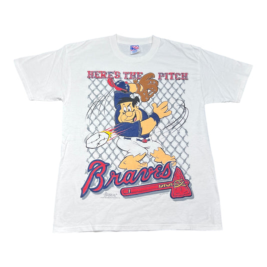 Vintage 1994 Atlanta Braves Fred Flintstone Barney Rubble Baseball Tee L