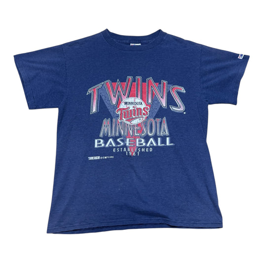 Vintage 1993 Trench MLB Minnesota Twins Baseball Navy Blue Tee L