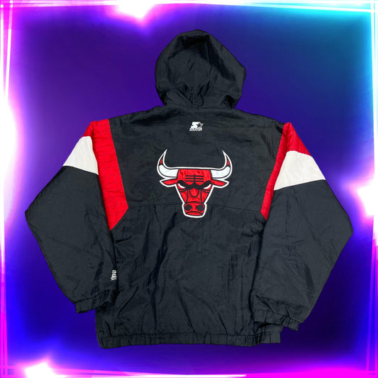 Vintage 90s Starter Chicago Bulls Striped Puffer Jacket