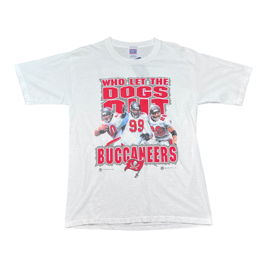 Vintage 2000 NFL Tampa Bay Buccaneers “Who Let The Dogs Out” Football Player Tee L