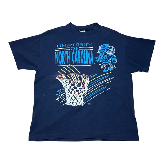 Vintage 90s University Of North Carolina Tar Heels Neon Style Basketball Tee L