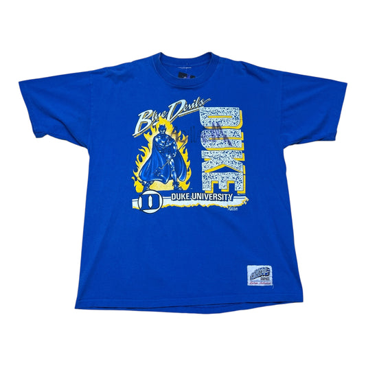 Vintage 90s Capitol Graphics Tag Duke University Flames Blue Devil Tee XL