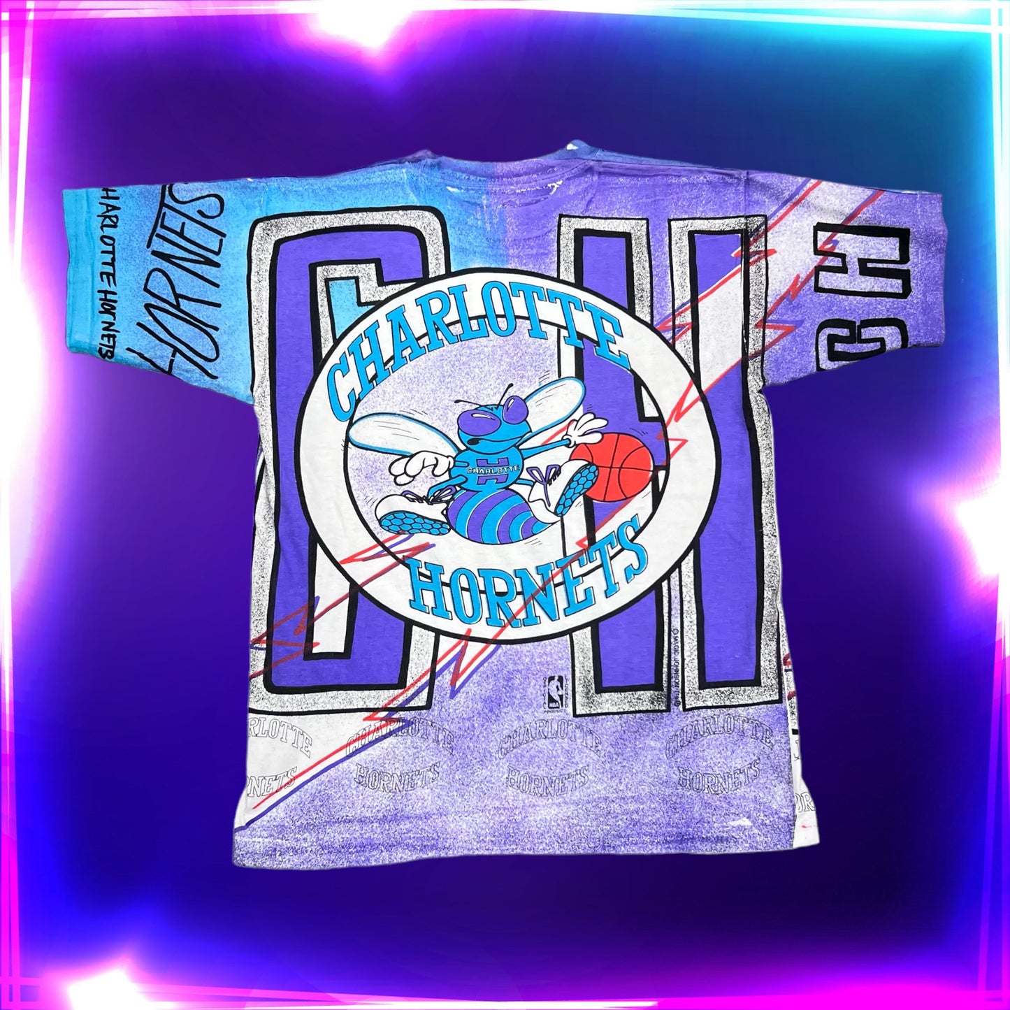 Vintage 90s Charlotte Hornets AOP Tee