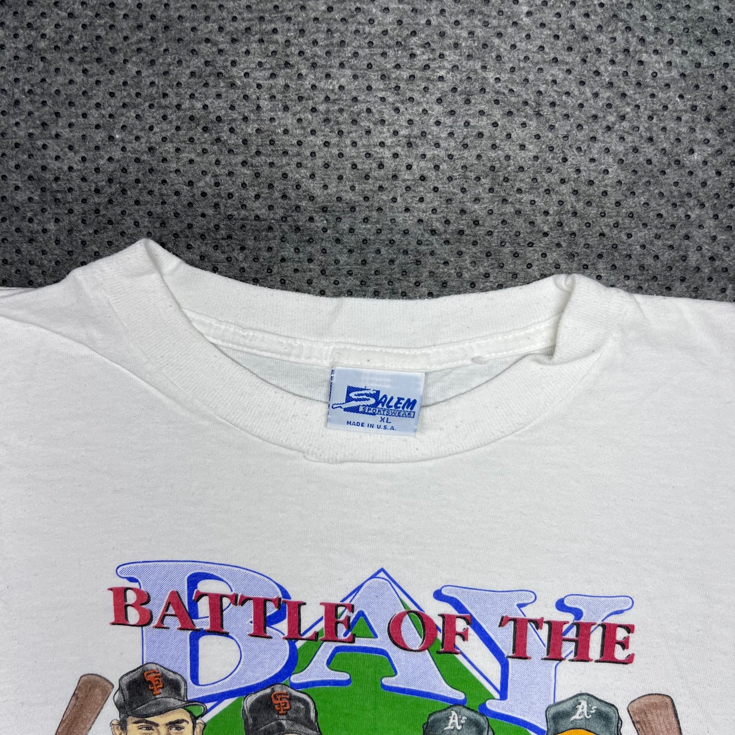 Vintage 1989 Salem World Series Oakland Athletics Vs San Francisco Giants Caricature Tee XL