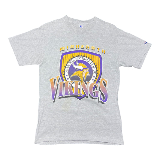 Vintage 1993 Logo 7 NFL Minnesota Vikings Football Shield Stripped Tee M