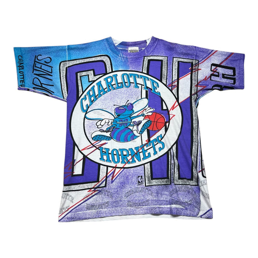 Vintage 90s Magic Johnson Tag AOP Charlotte Hornets Tee M