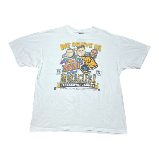 Vintage 1996 NFL Jacksonville Jaguars “We Believe In Miracles” Caricature Tee XL