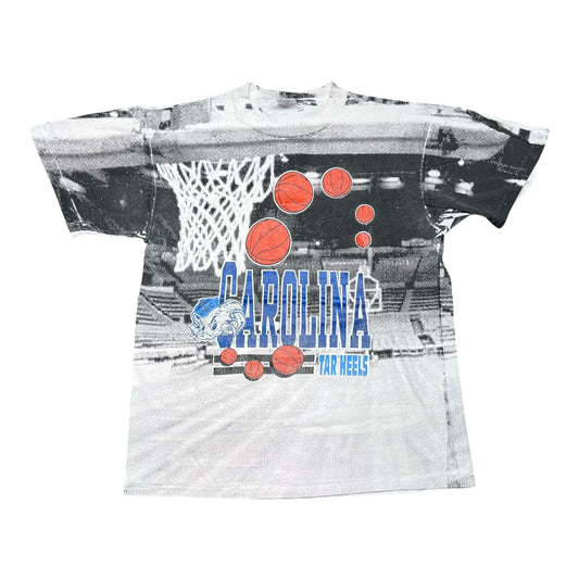 Vintage 90s AOP University Of North Carolina Tar Heels Basketball Tee L