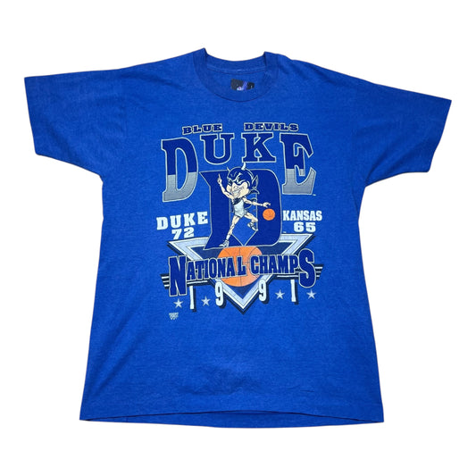 Vintage 1991 Blue National Champions Duke University Blue Devils Tee L