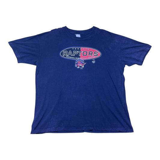 Vintage 1994 NBA Toronto Raptors Old Logo Basketball Navy Blue Tee XXL