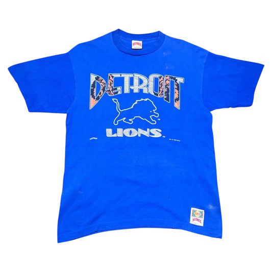 Vintage 1993 Nutmeg Detroit Lions Football Center Logo Spell Out Tee XL