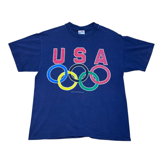 Vintage 90s Navy Blue USA Atlanta Olympic Games Big Logo Tee L