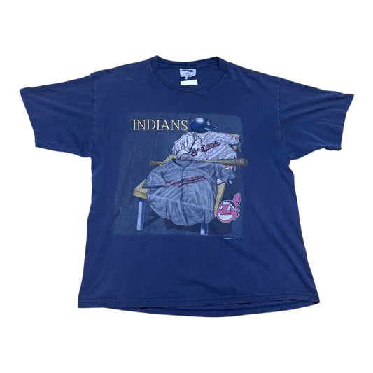 Vintage 1999 CSA MLB Cleveland Indians Baseball Jersey Navy Blue Tee XL