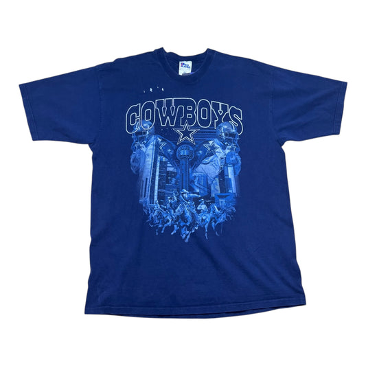 Vintage 90s Pro Player NFL Dallas Cowboys City Front Players Navy Blue Tee XL