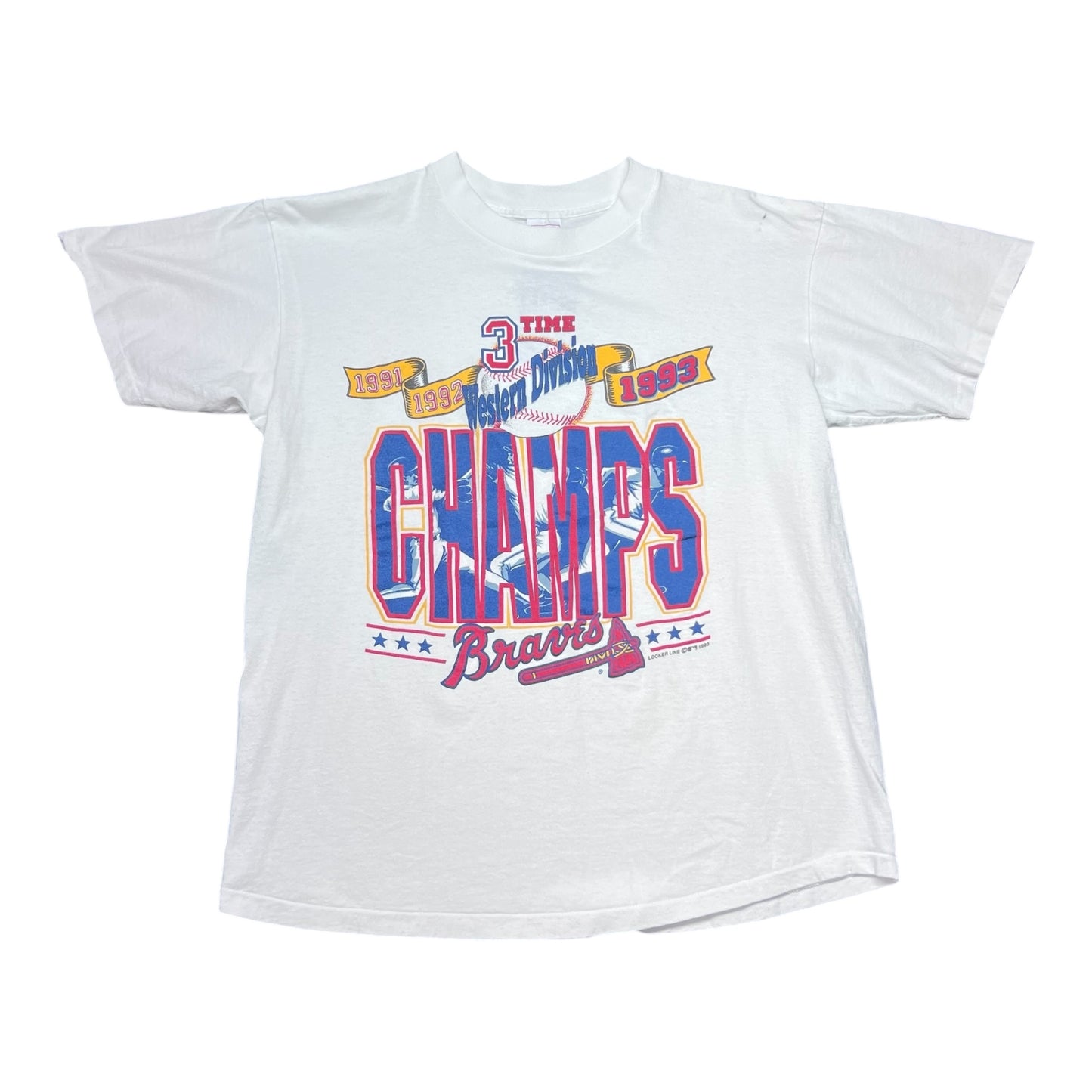 Vintage 1993 Delta Tag MLB 3 Time Champions Atlanta Braves Tee L