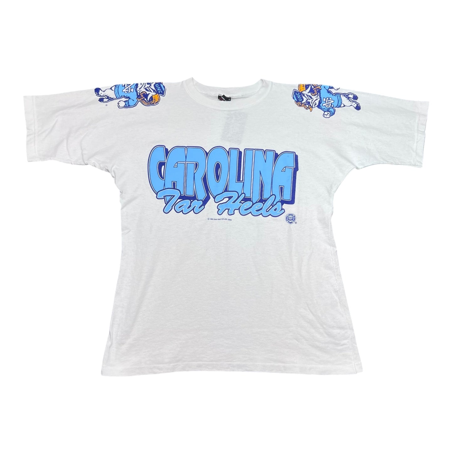 Vintage 1995 Sports Line Tag North Carolina Tar Heels Shoulder Hit Tee L