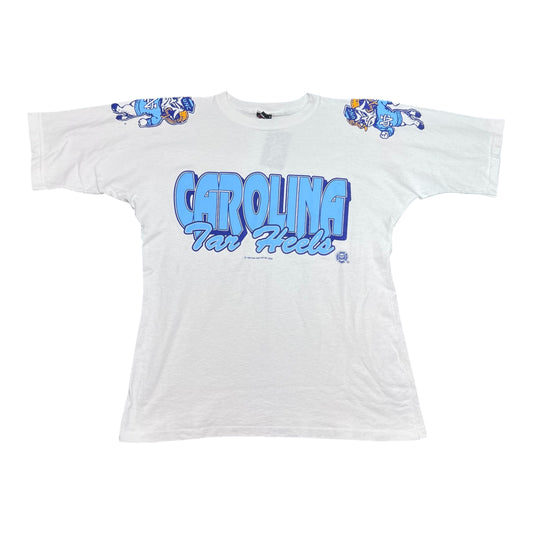Vintage 1995 Sports Line Tag North Carolina Tar Heels Shoulder Hit Tee L
