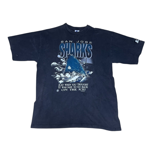 Vintage 90s Starter NHL San Jose Sharks Hockey Shattered Ice Tee L