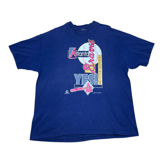 Vintage 1994 Navy Blue MLB Atlanta Braves Baseball “YES!” Tee XL