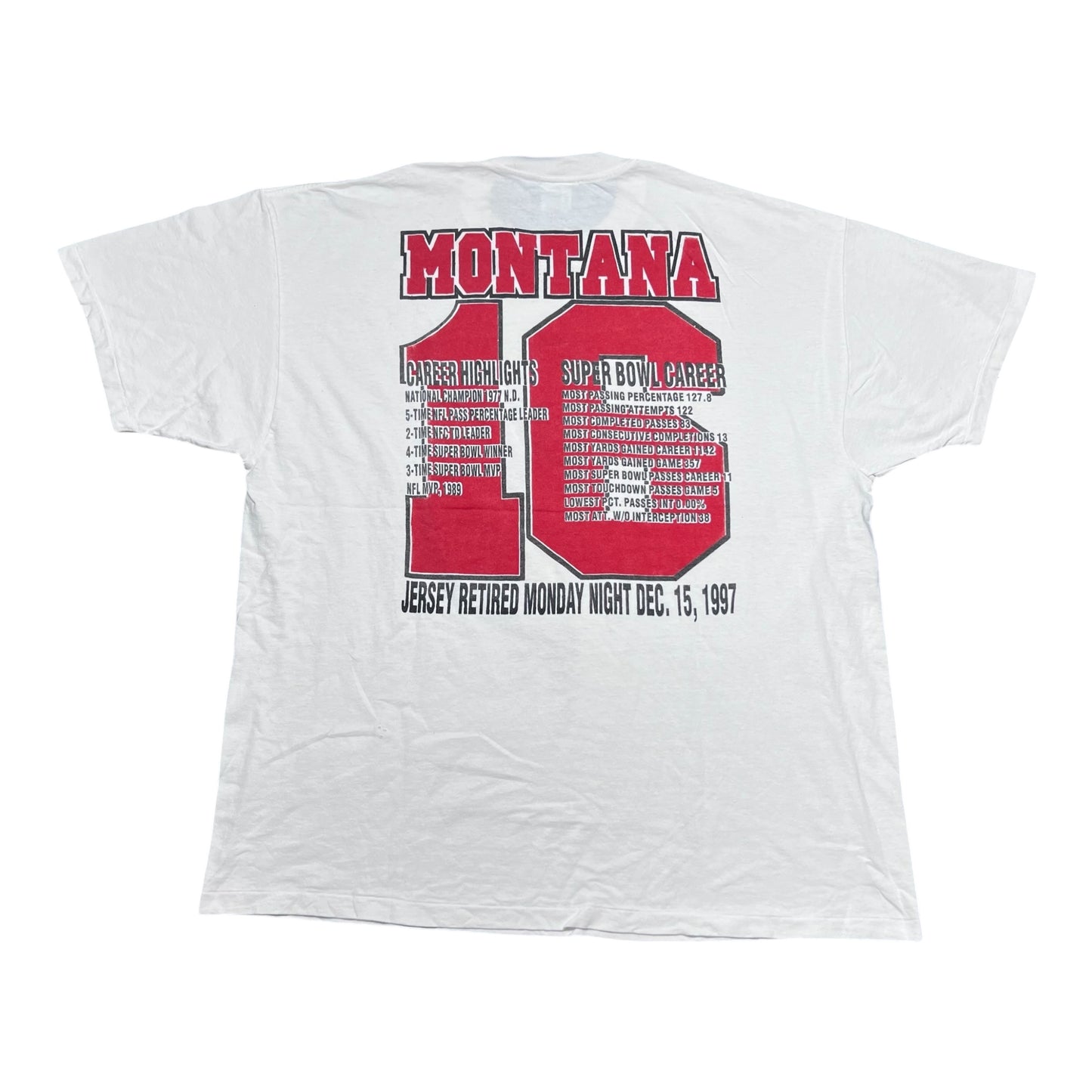 Vintage 1997 San Francisco 49ers Joe Montana Double Sided Tee XXL