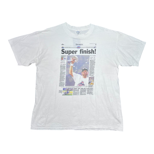 Vintage 2000 NFL Super Bowl Champions St Louis Rams Football Newspaper Tee XL