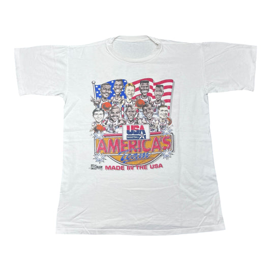 Vintage 1991 Salem USA Olympic Basketball Americas Team Caricature Tee L