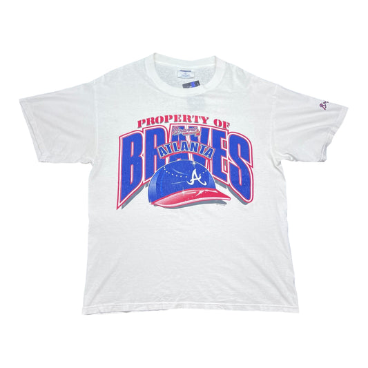 Vintage 1998 CSA Property Of Atlanta Braves Baseball Helmet Tee L