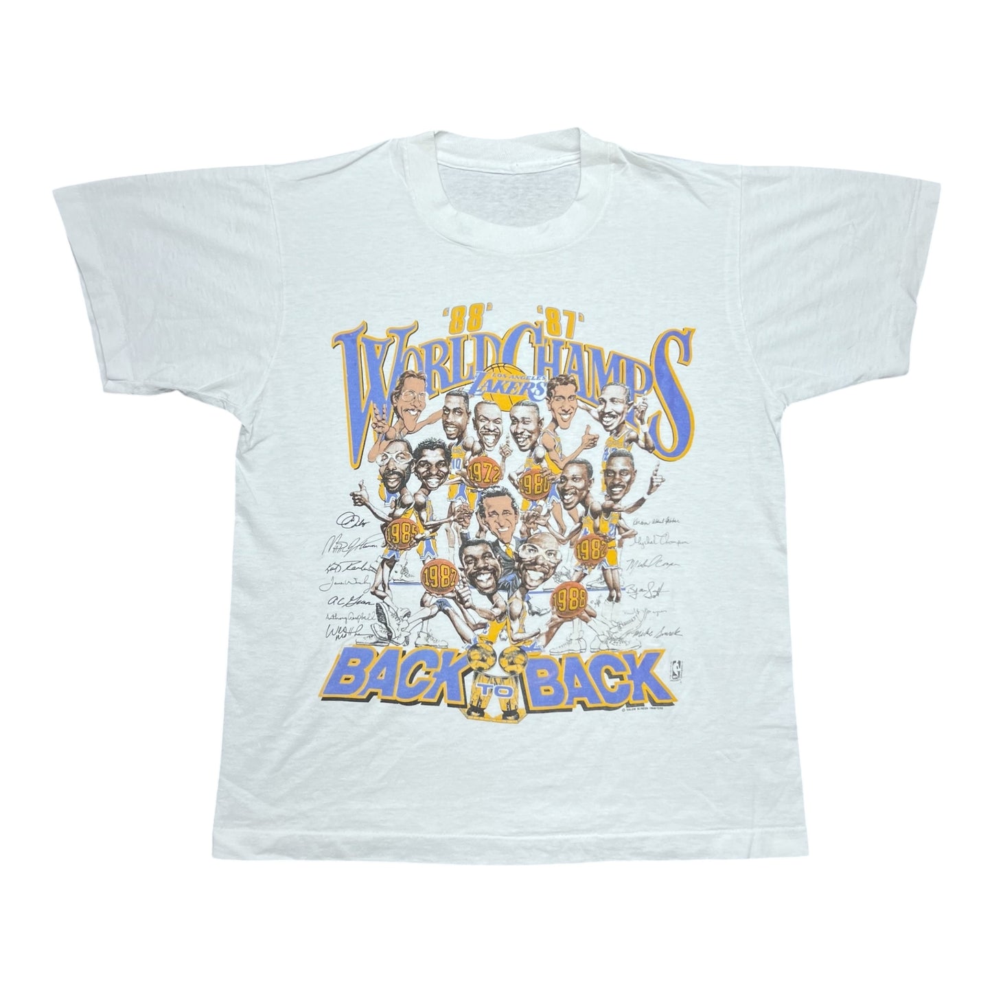 Vintage 1988 Los Angeles Lakers Back to Back Champions Caricature Tee S