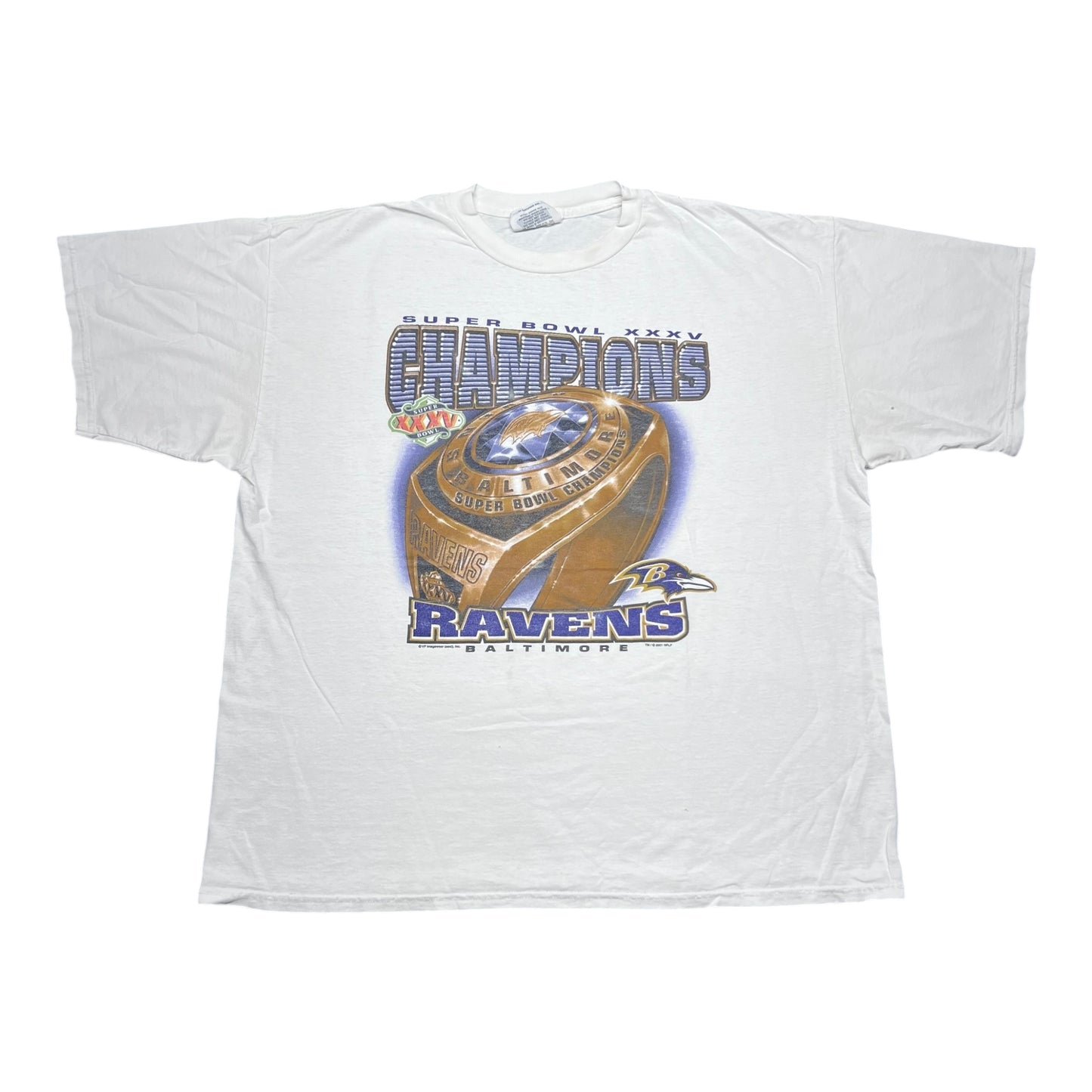 Vintage 2001 Baltimore Ravens Super Bowl Championship Ring Tee XXL