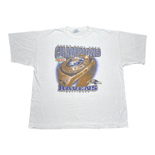 Vintage 2001 Baltimore Ravens Super Bowl Championship Ring Tee XXL
