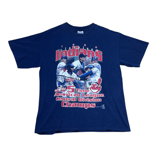 Vintage 1999 MLB Cleveland Indians Baseball Player Navy Blue Tee L