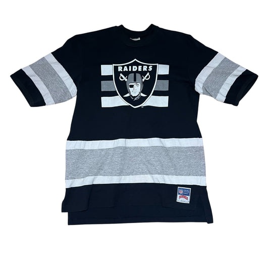 Vintage 90s Nutmeg Mills NFL Oakland Raiders Stripped Jersey Tee L
