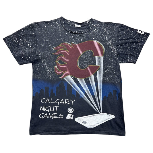 Vintage 90s Starter Calgary Flames Hockey Night Games AOP Tee M