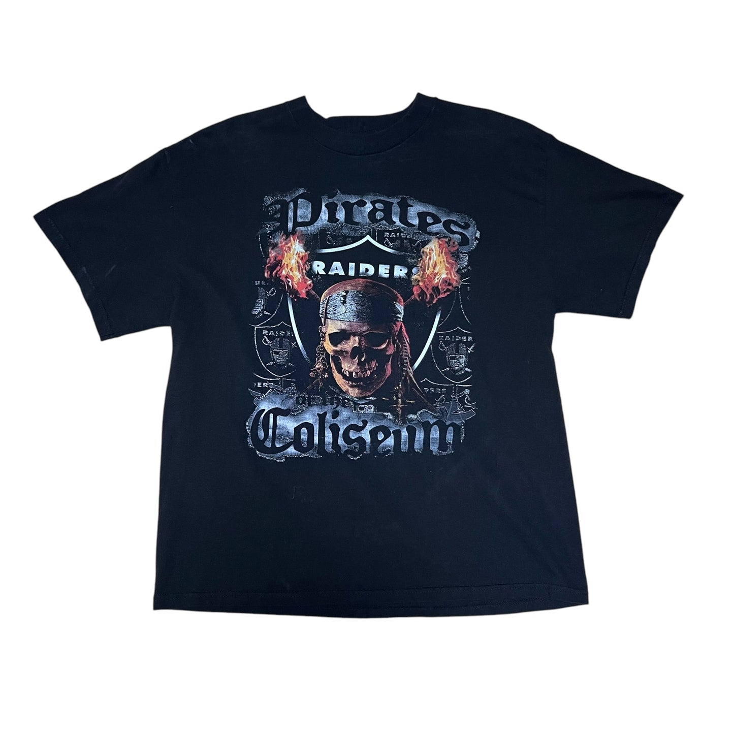 Vintage 00s NFL Oakland Raiders Pirates Of The Coliseum “Hit List” Football Tee L