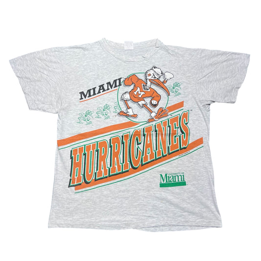 Vintage 90s University Of Miami Hurricanes Double Sided Tee XL￼