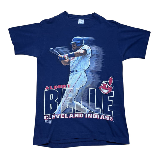 Vintage 1999 Salem MLB Cleveland Indians Albert Belle Player Navy Blue Tee M