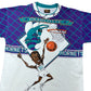 Vintage 90s NWT Charlotte Hornets Hugo Basketball Caricature AOP Tee M