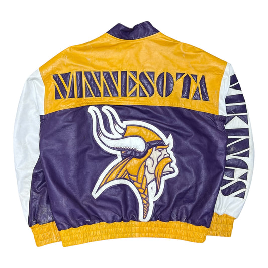 Vintage 90s Minnesota Vikings Football Big Logo Genuine leather Jacket M
