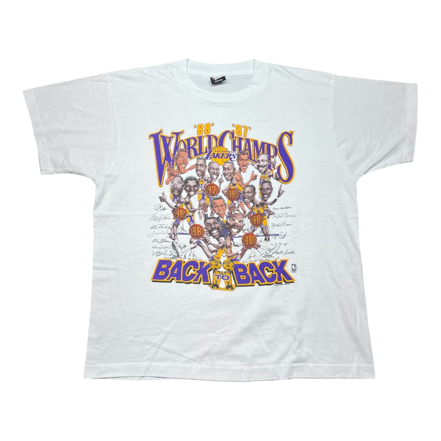 Vintage 1988 Los Angeles Lakers Back to Back Champions Caricature Tee XL