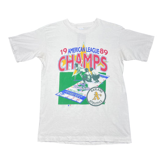 Vintage 1989 American League Champs Oakland Athletics World Series Tee L