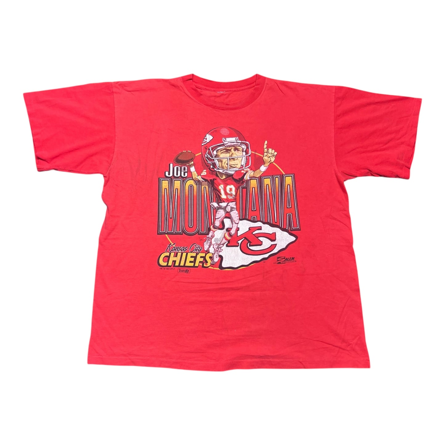 Vintage 1993 Salem Kansas City Chiefs Joe Montana Caricature Tee XL