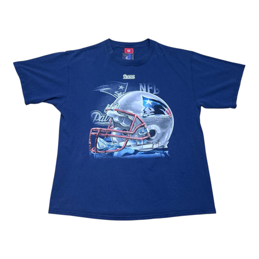 Vintage 00s NFL New England Patriots Football Helmet Navy Blue Tee XL