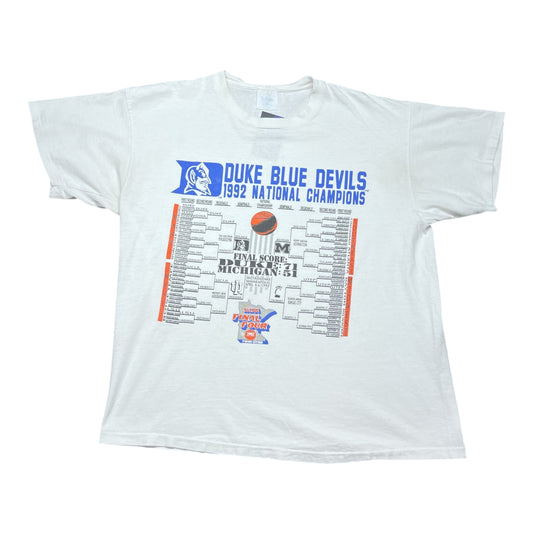 Vintage 1992 National Champions Duke Blue Devils Playoffs Bracket Tee XL
