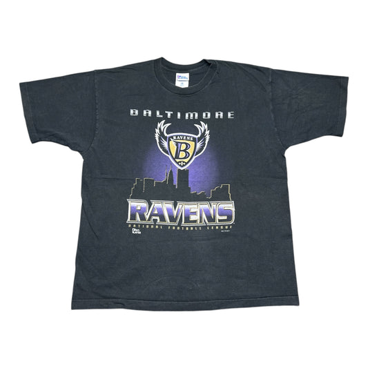Vintage 90s Pro Player Baltimore Ravens Football City Line Tee XL