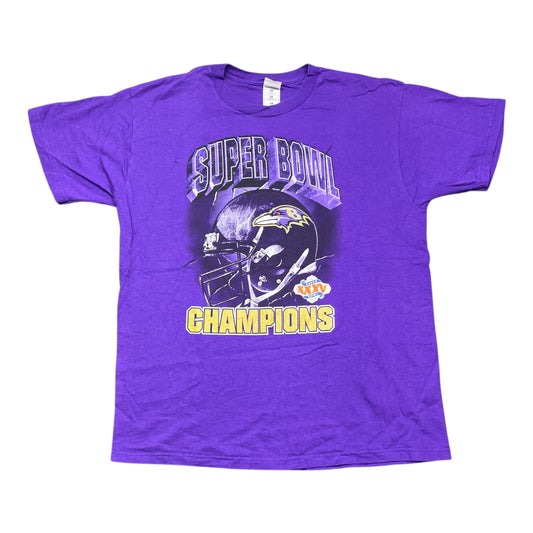 Vintage 00s Baltimore Ravens Football Helmet Super Bowl Champion Tee XL￼