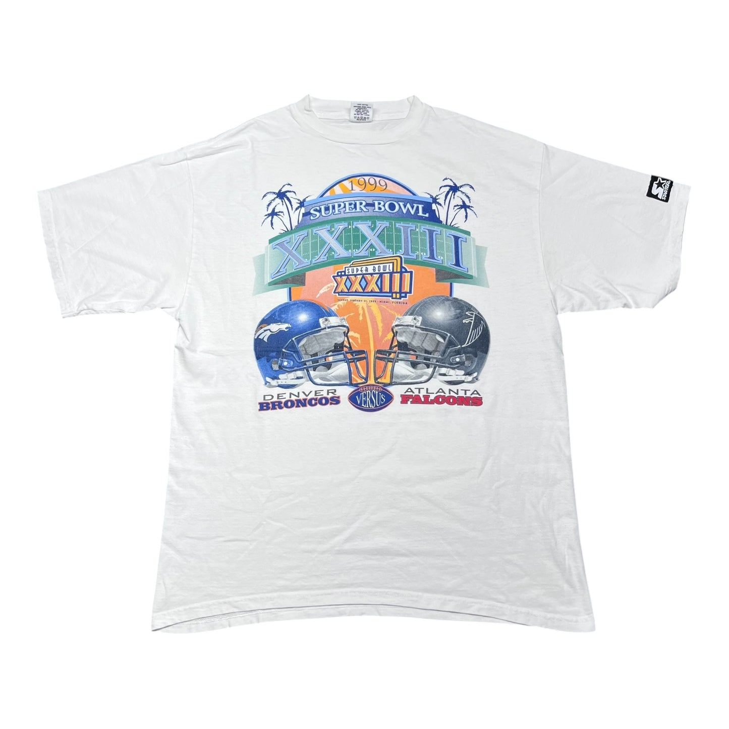 Vintage 1999 Starter Super Bowl Atlanta Falcons Vs Denver Broncos Helmet Tee XL