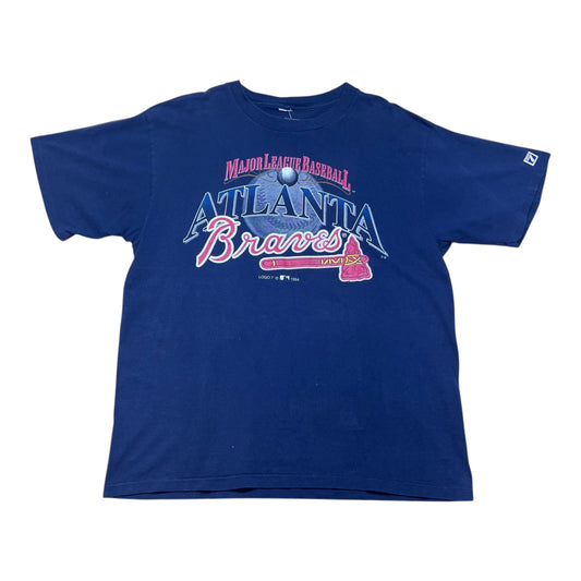 Vintage 1994 Logo 7 MLB Atlanta Braves Tomahawk Chop Navy Blue Tee XL